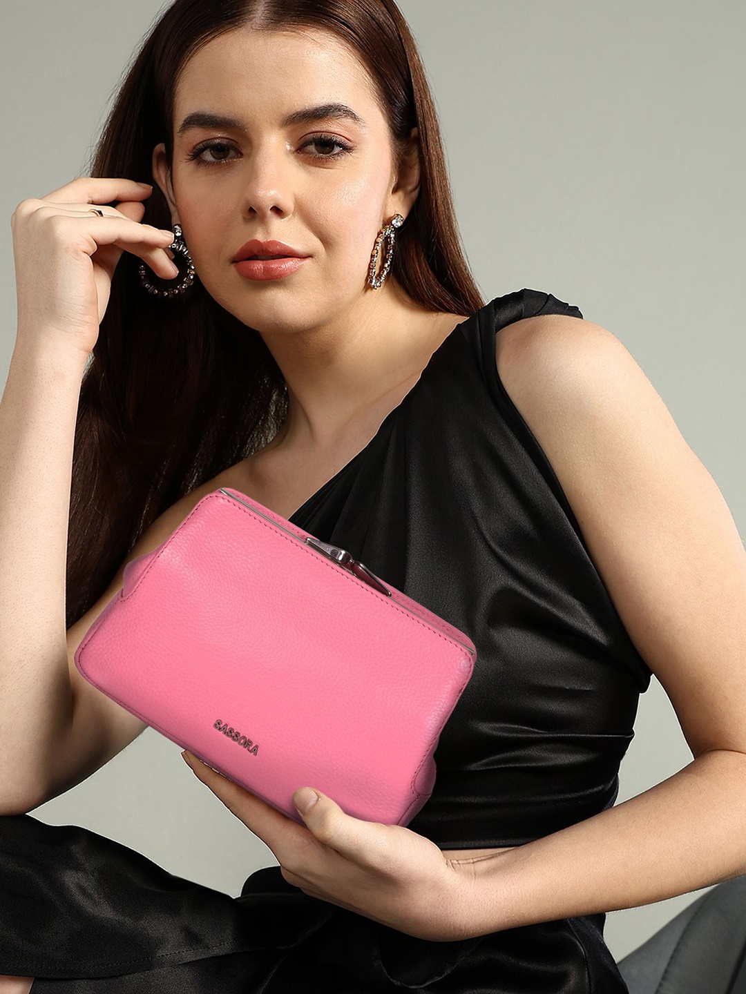 

Sassora Textured Premium Genuine Leather Purse Clutch, Pink