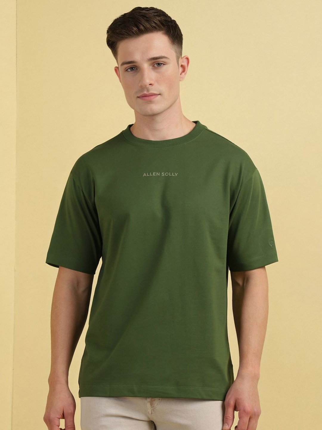 

Allen Solly Men Typography Printed Round Neck Cotton Relaxed Fit T-shirt, Olive