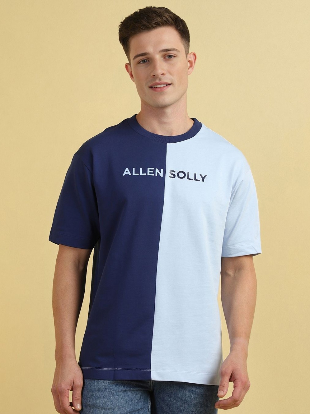 

Allen Solly Men Colourblocked Round Neck Cotton T-shirt, Navy blue