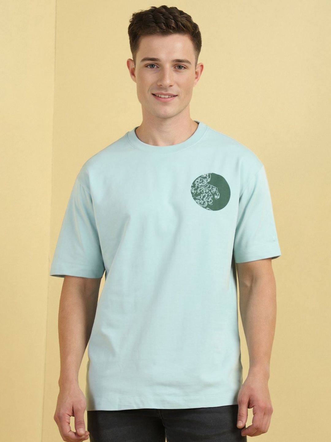 

Allen Solly Men Graphic Printed Round Neck Cotton Relaxed Fit T-shirt, Blue