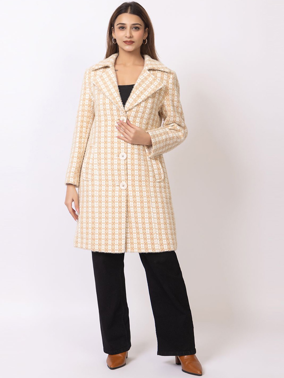 

Winter Wonders Women Single-Breasted Long Overcoat, Beige
