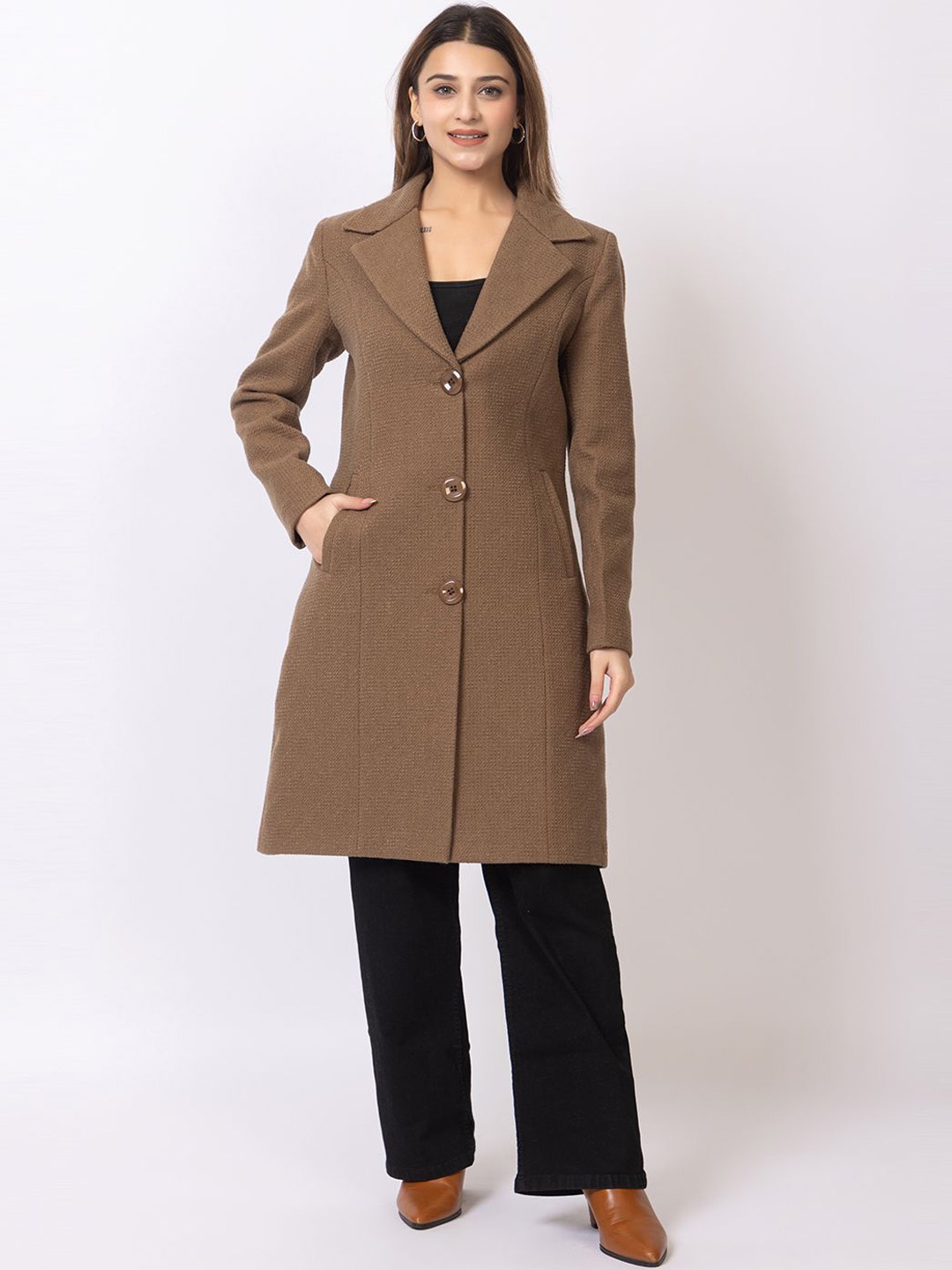

Winter Wonders Women Self-Design Single-Breasted Overcoats, Green