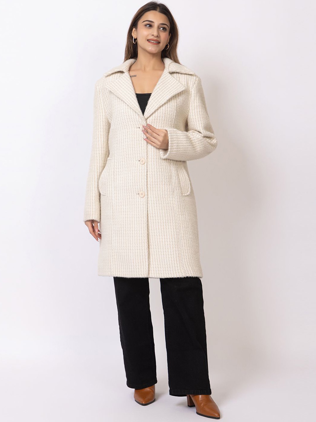 

Winter Wonders Lapel Collar Long Coat, Beige