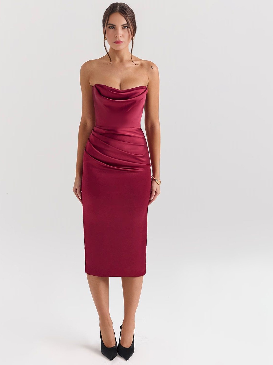 

Bee Boe Women Strapless Bandeau Midi Dress, Red