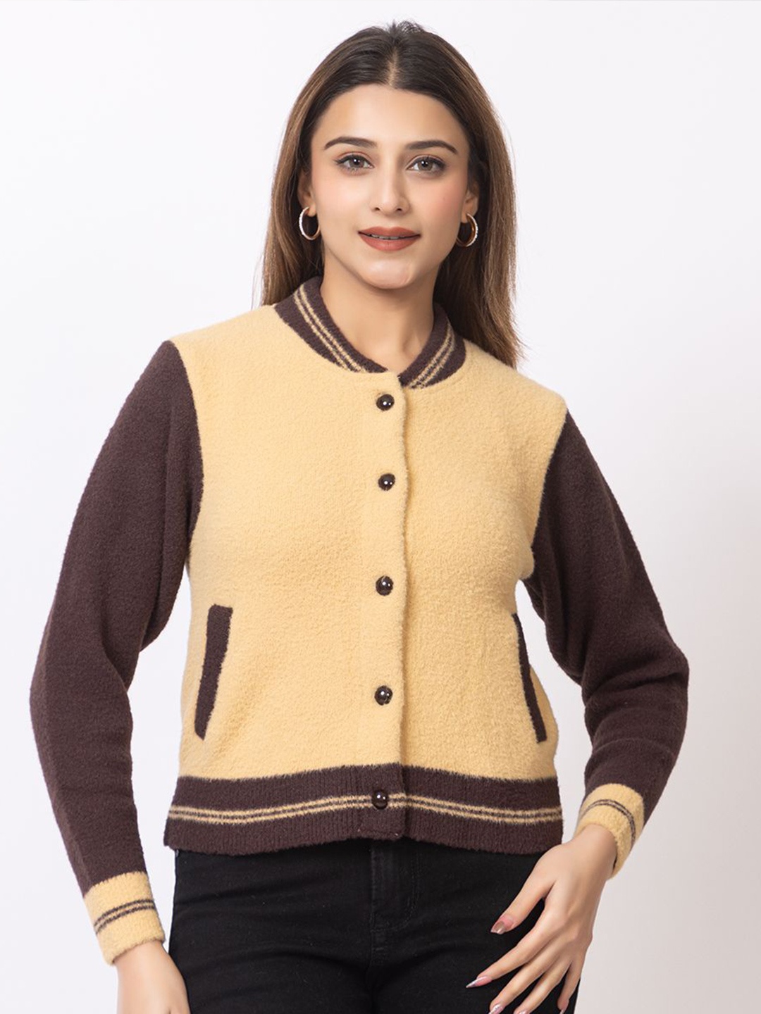 

Winter Wonders Women Self Design Cardigan, Brown