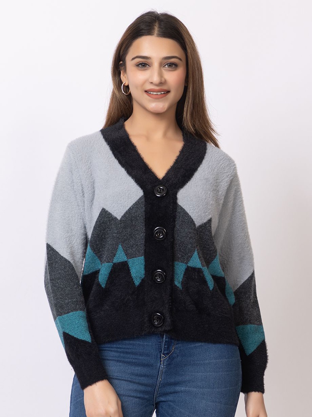 

Winter Wonders Women V-Neck Cardigan Sweaters, Black