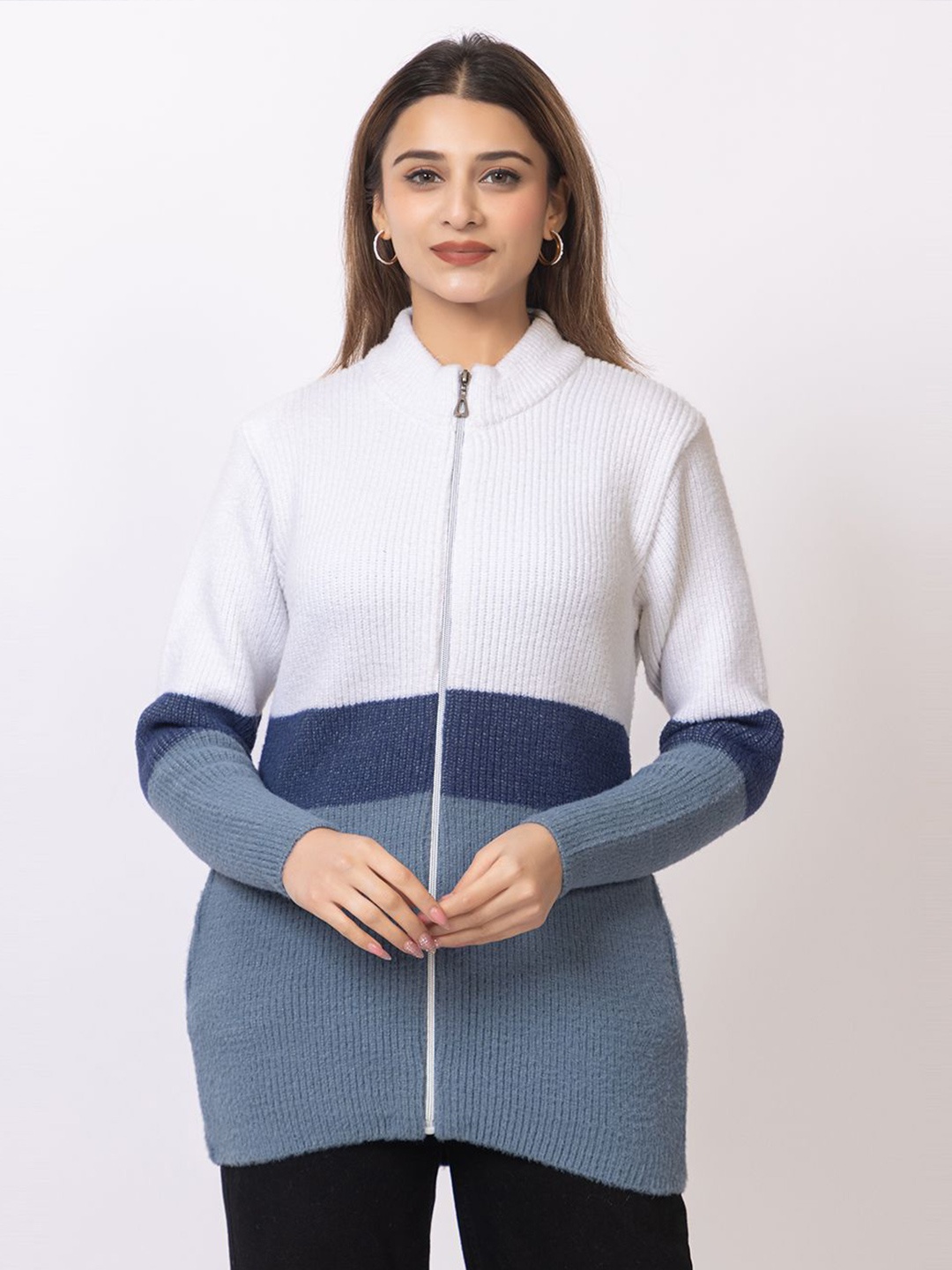 

Winter Wonders Women Colourblocked Longline Cardigan, White