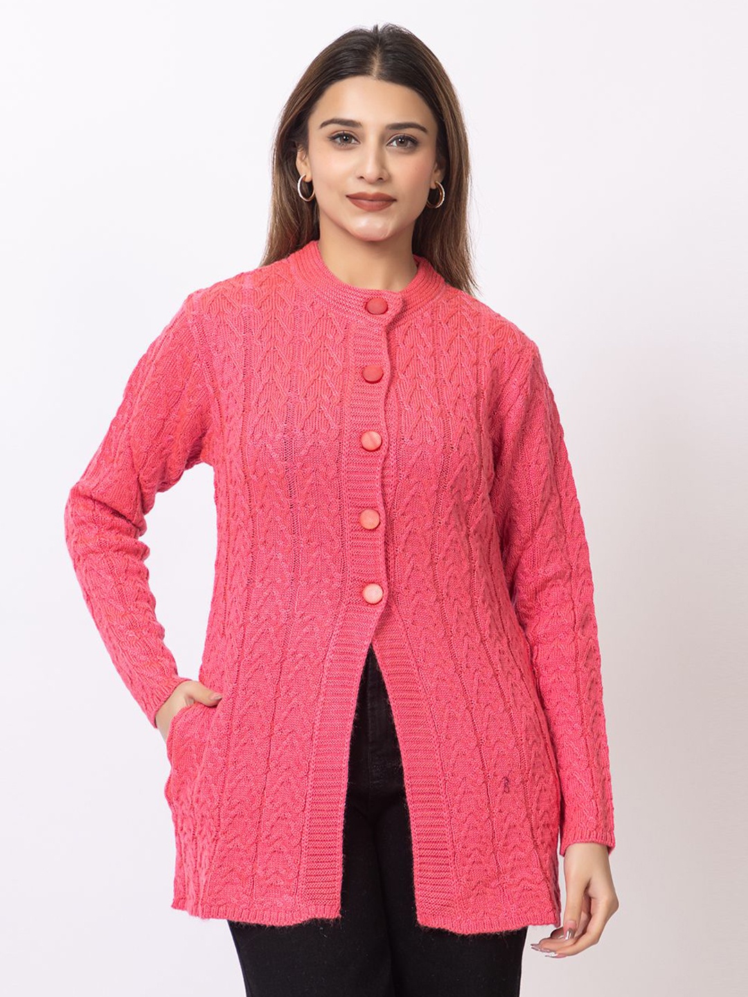 

Winter Wonders Women Self Design Longline Cardigan Sweater, Pink