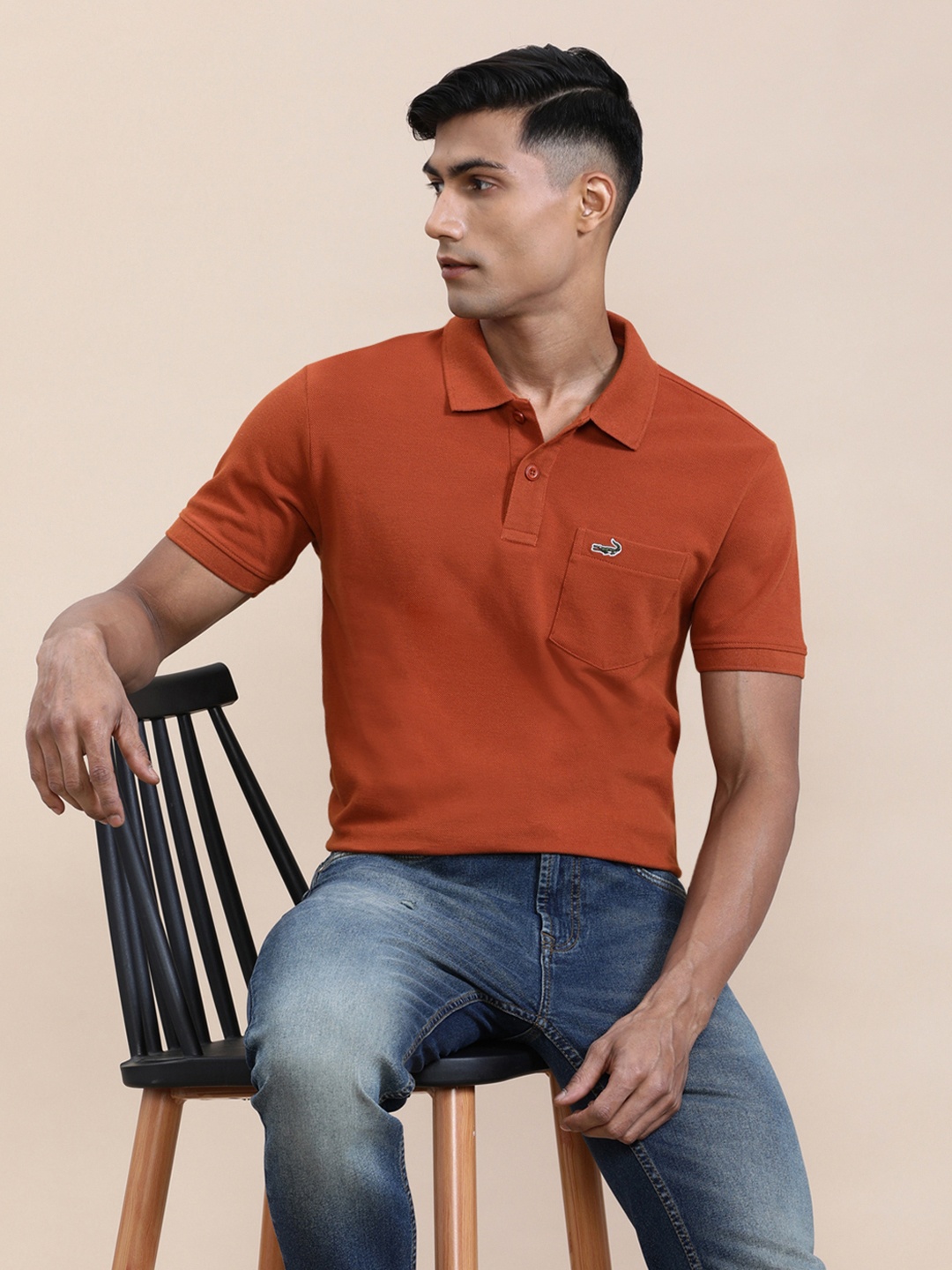 

Crocodile Men Solid Polo Collar Cotton T-shirt, Rust