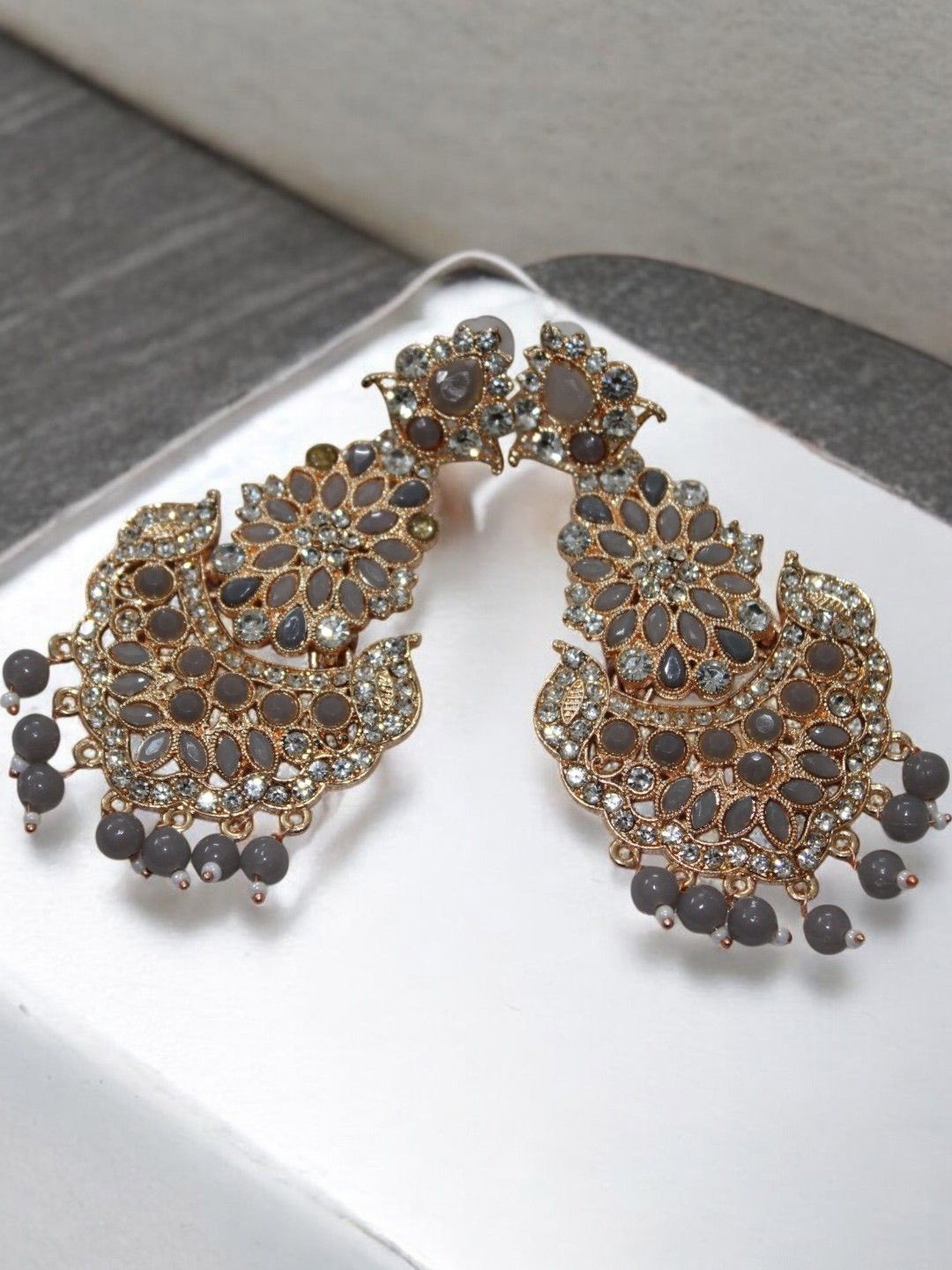 

Jolly Faces Gold-Plated Contemporary Drop Earrings, Grey
