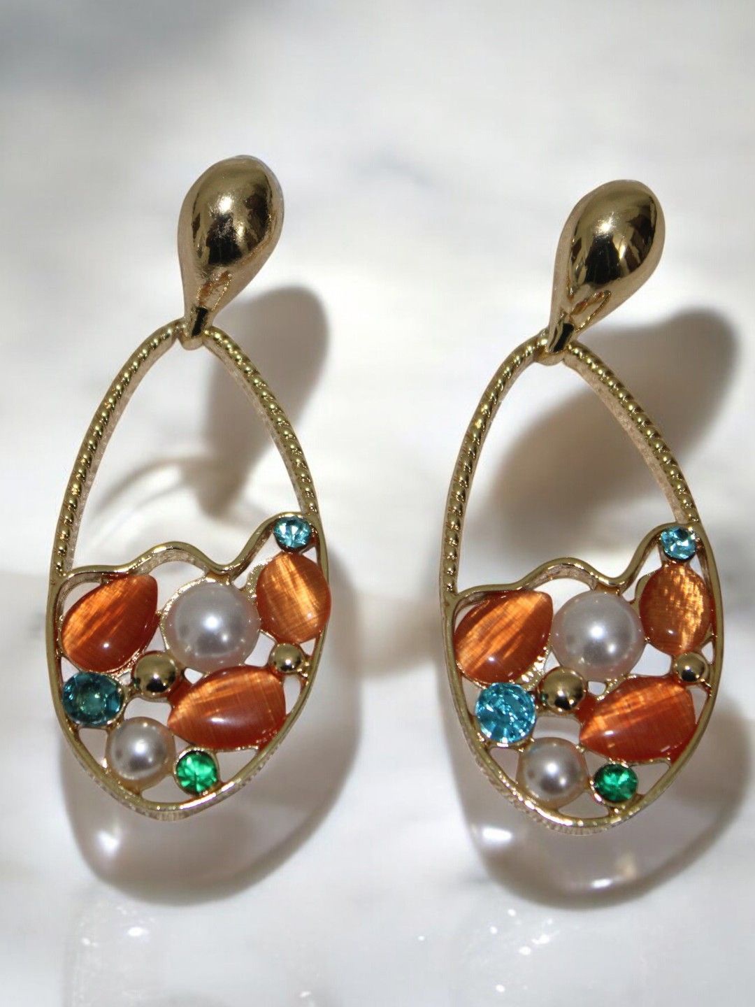 

Jolly Faces Beaded Contemporary Drop Earrings, Gold