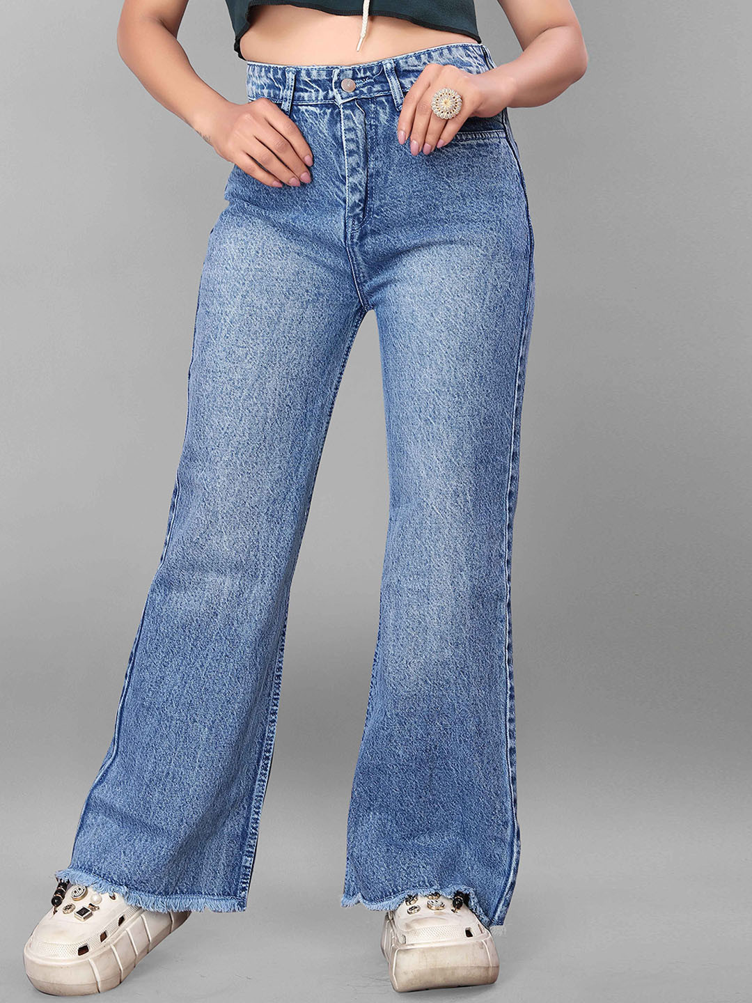 

KATECLO Women Comfort High-Rise Heavy Fade Jeans, Blue
