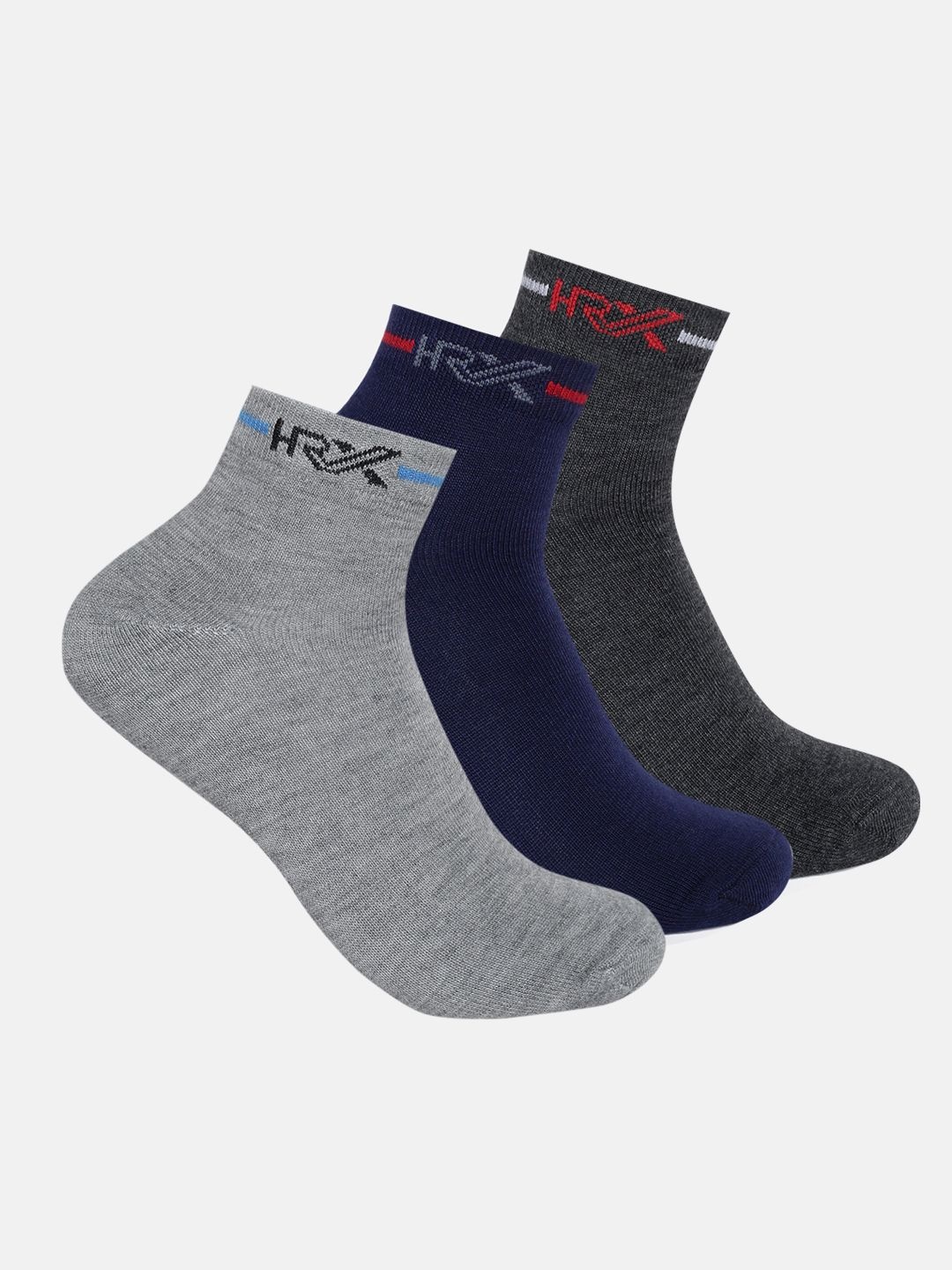 

HRX by Hrithik Roshan Men Pack Of 3 Cotton Flat Knit Ankle-Length Socks, Navy blue