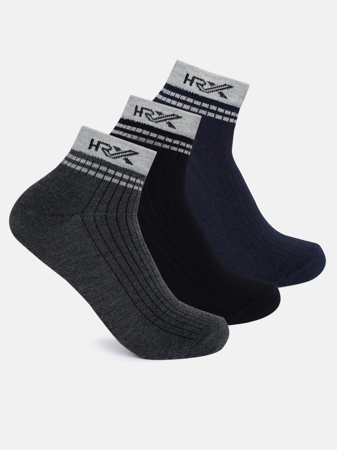 

HRX by Hrithik Roshan Men Pack Of 3 Ankle-Length Socks, Charcoal