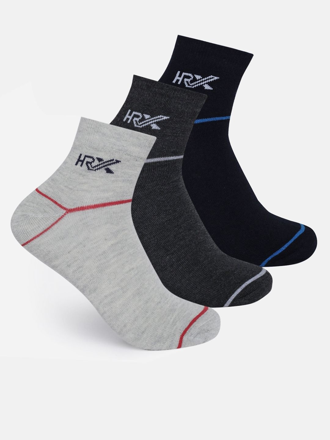 

HRX by Hrithik Roshan Men Pack Of 3 Fine Knit Ankle Length Socks, Grey