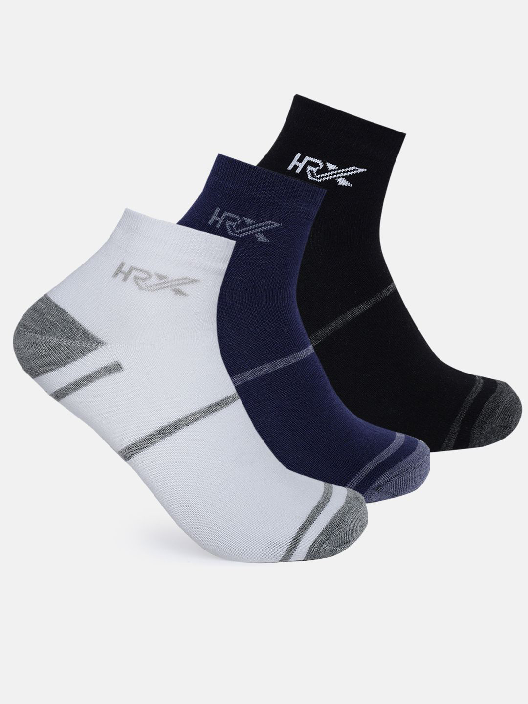 

HRX by Hrithik Roshan Men Pack Of 3 Striped Ankle-Length Socks, Black