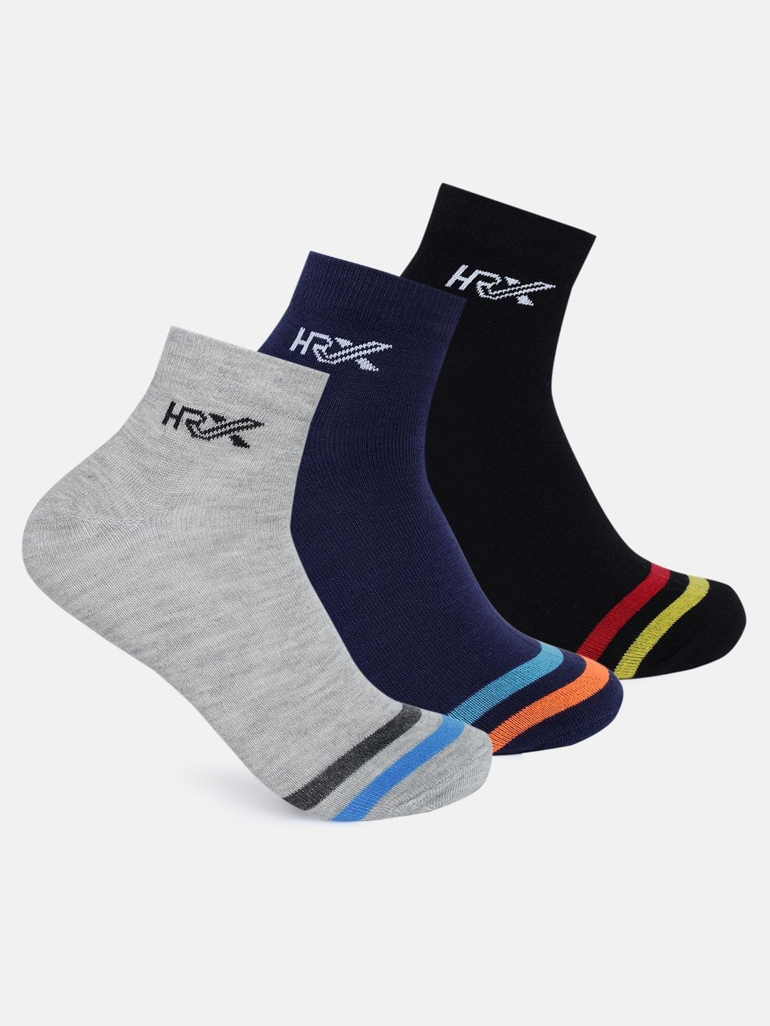 

HRX by Hrithik Roshan Men Pack Of 3 Striped Ankle-Length Socks, Grey