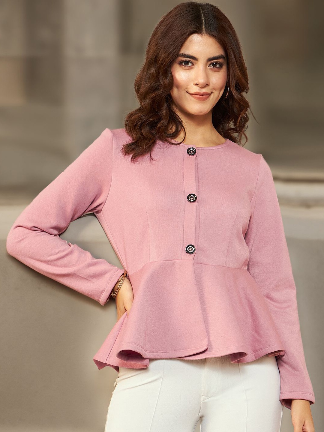 

STYLECAST X KASSUALLY Women Solid Peplum Top, Pink