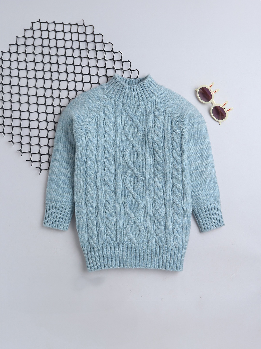 

Yellow Apple Girls Cable Knit Self Design Woollen Sweater Vest, Turquoise blue