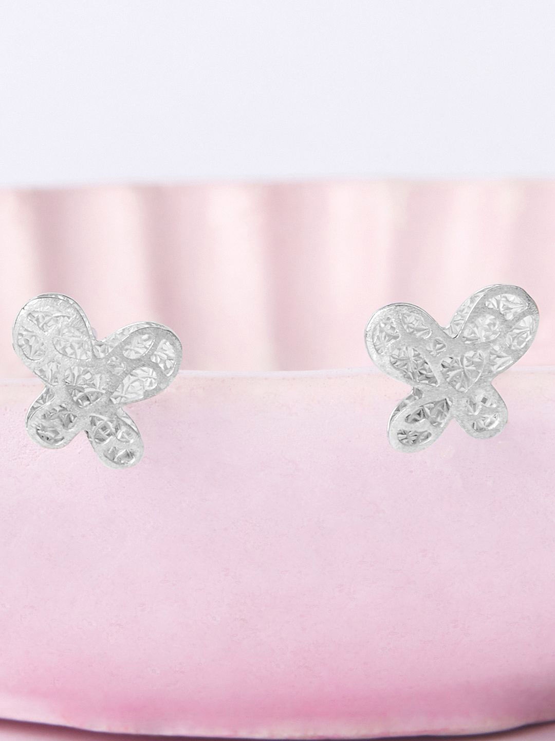 

Mia by Tanishq Whimsical Wings 93 Kt Silver-Plated Stone Studded Oxidised Studs