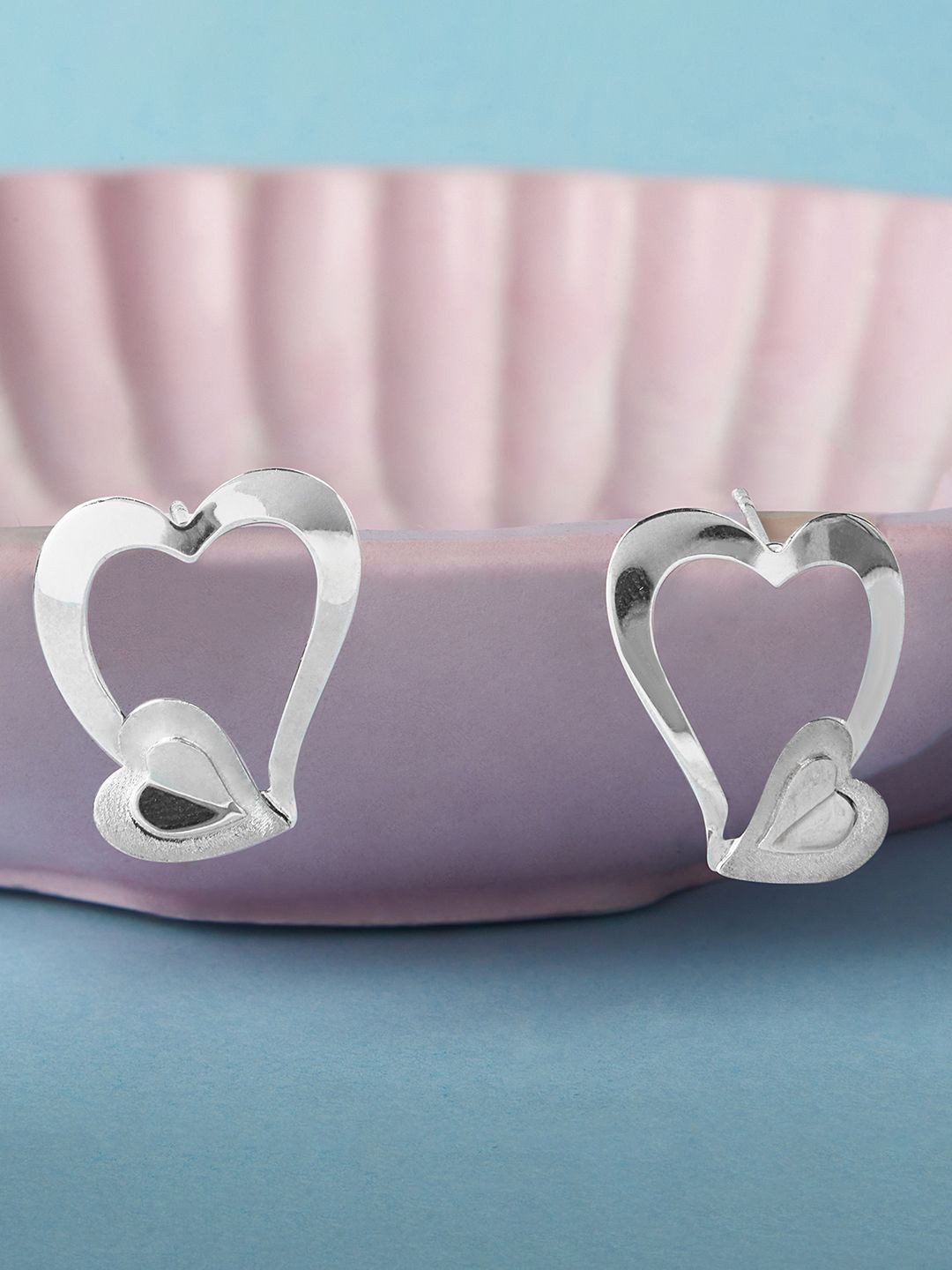 

Mia by Tanishq Sculpted Heartbeat 925 Sterling Silver Heart Shaped Studs