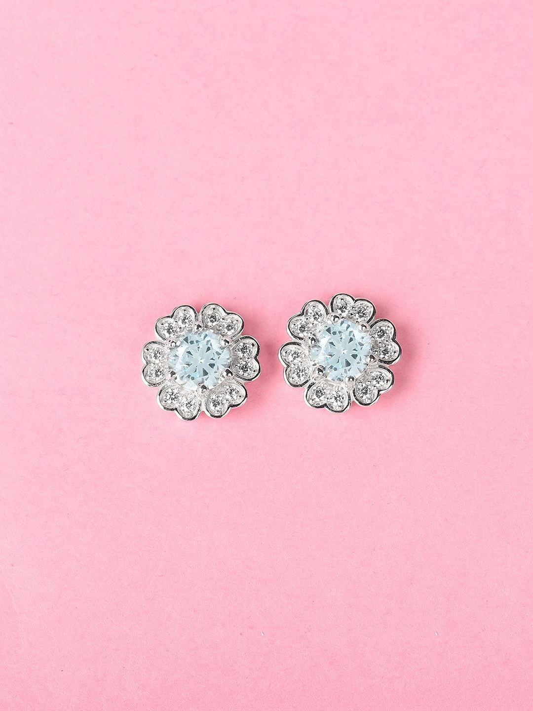 

Mia by Tanishq Icy Glow 93 Kt Silver-Plated Floral Cubic Zirconia Oxidised Studs