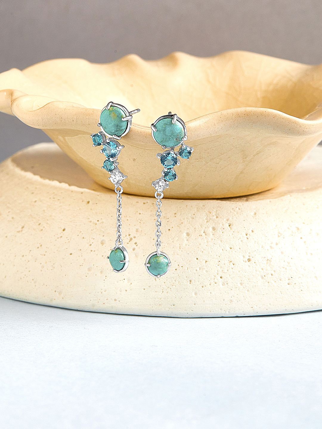 

Mia by Tanishq Sea Sparkle 925 Sterling Silver Circular Drop Earrings