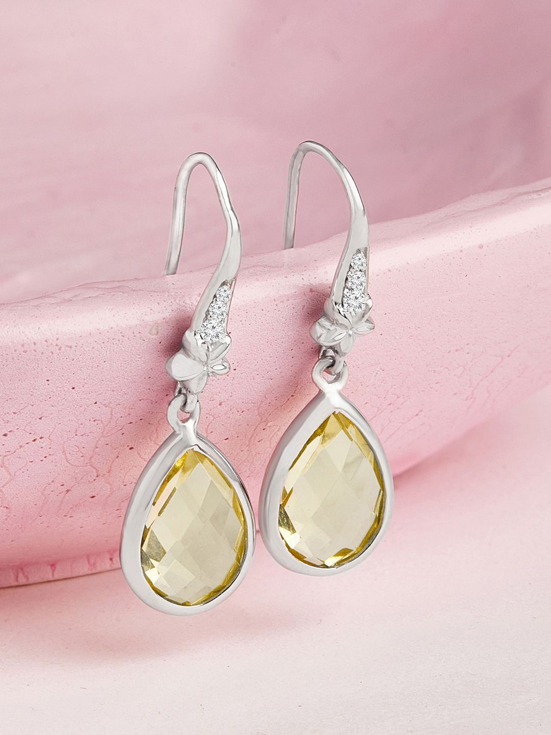 

Mia by Tanishq Graceful 93 Kt Silver-Plated Teardrop Shaped Cubic Zirconia Drop Earrings