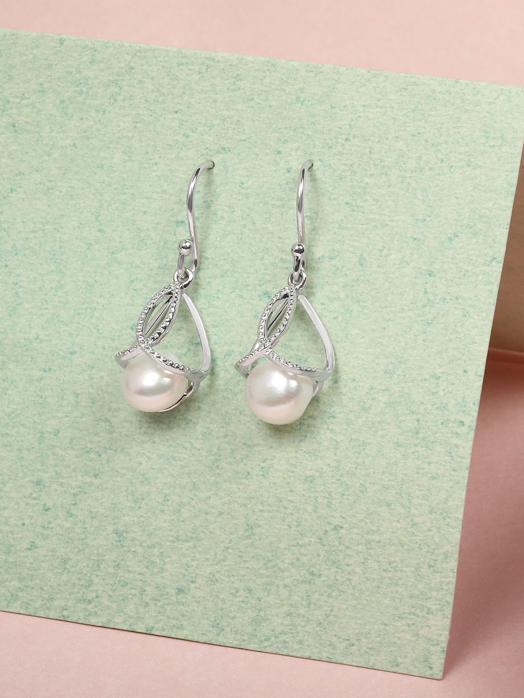 

Mia by Tanishq Ivory 93 Kt Silver-Plated Contemporary Pearls Drop Earrings