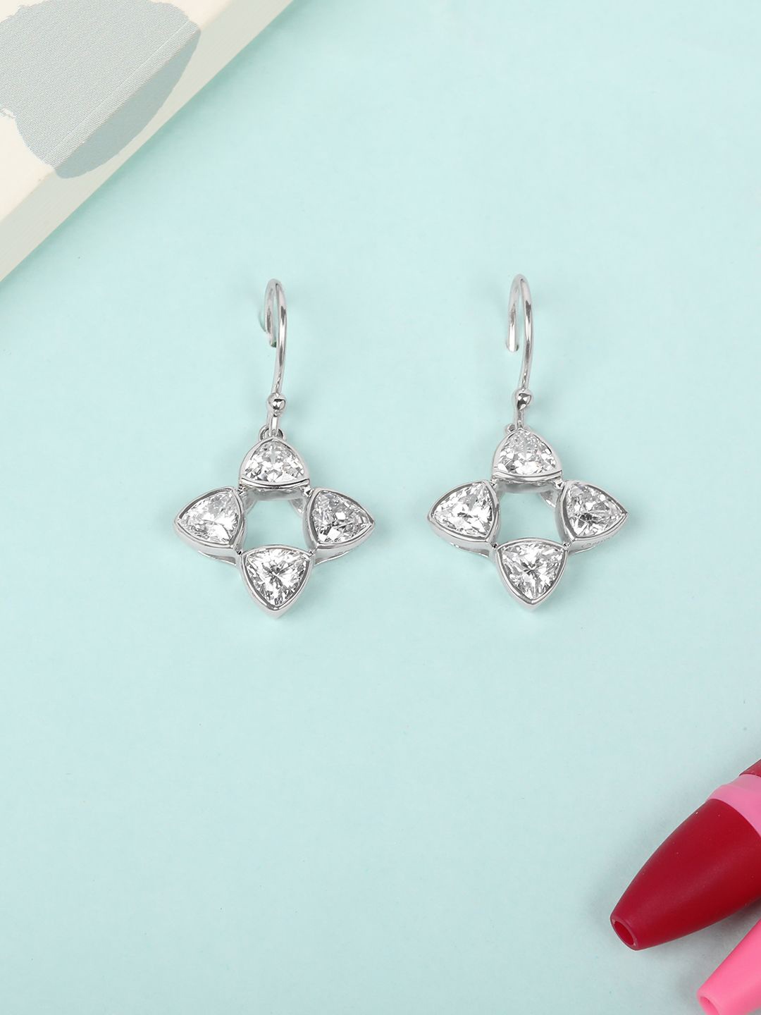 

Mia by Tanishq Sparkly Sleek 93 Kt Silver-Plated Cubic Zirconia Oxidised Hoop Earrings