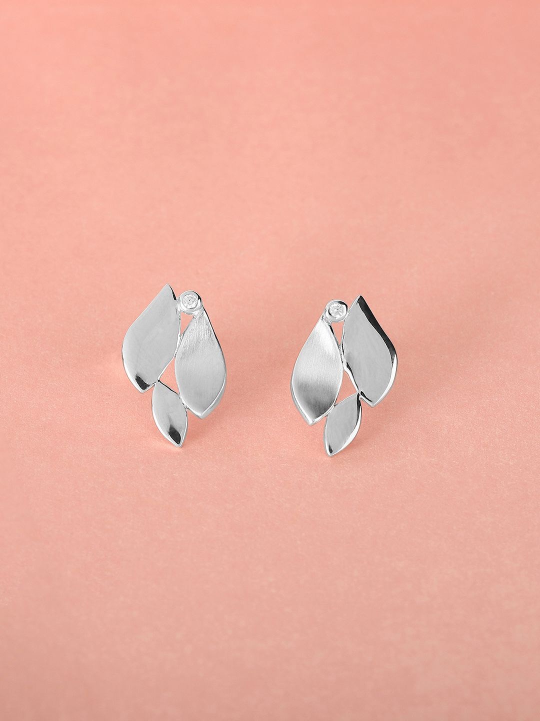 

Mia by Tanishq 93 Kt Silver-Plated Leaf Shaped Cubic Zirconia Frosted Petal Studs
