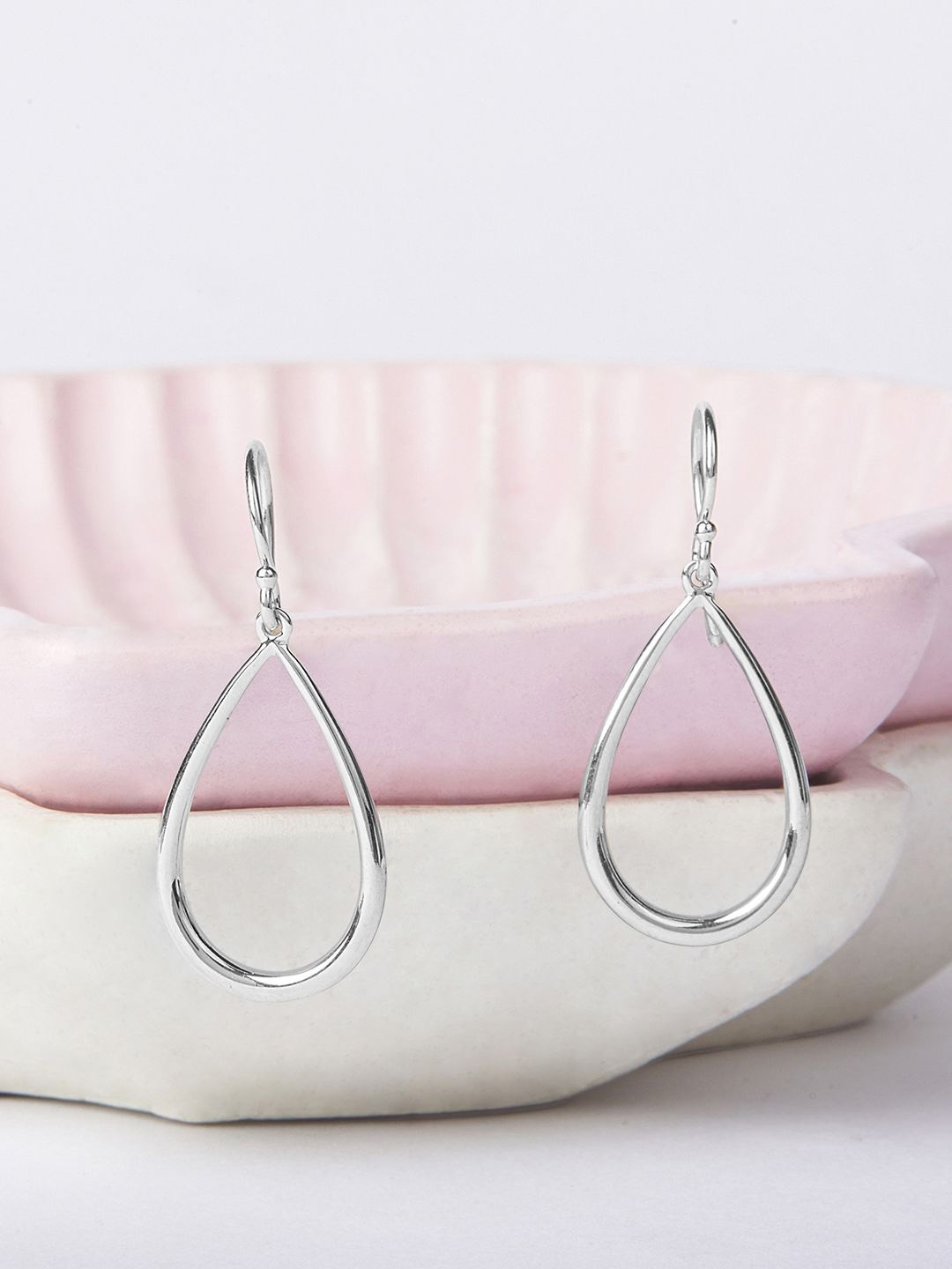 

Mia by Tanishq Timeless 93 Kt Silver-Plated Teardrop Shaped Oxidised Drop Earrings