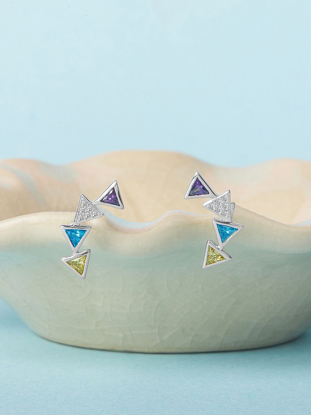 

Mia by Tanishq 925 Sterling Silver CZ Geometric Electric Pop Silver Studs
