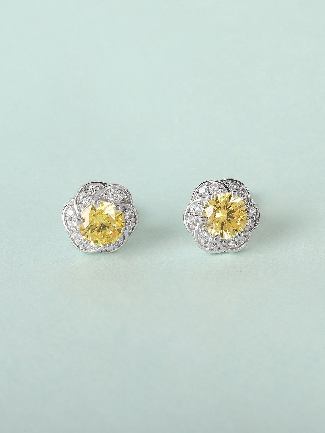 

Mia by Tanishq Sunlit Grace 93 Kt Silver-Plated Floral Cubic Zirconia Studs