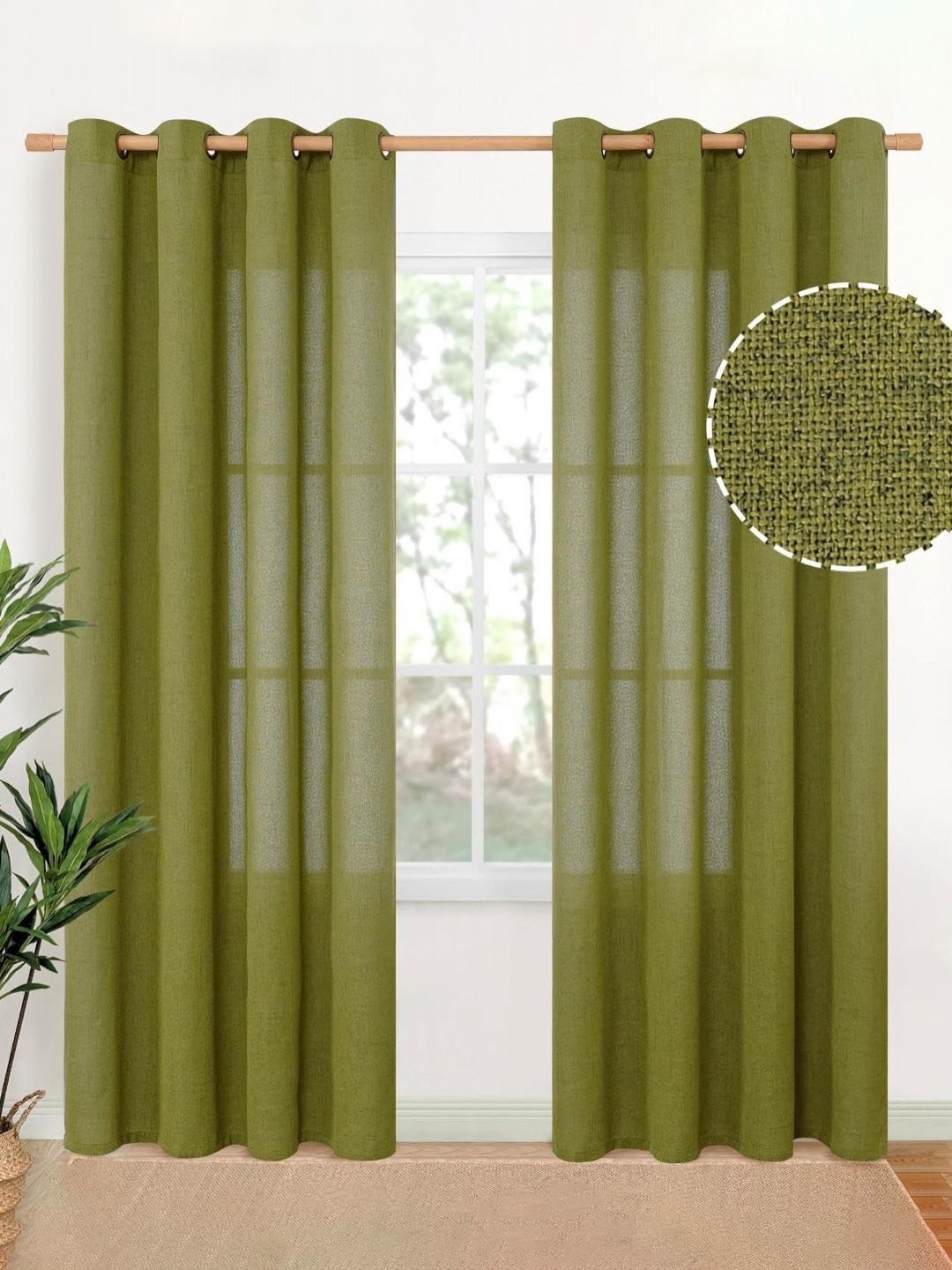 

STITCHNEST Green 2 Pieces Jute Cotton Door Curtain