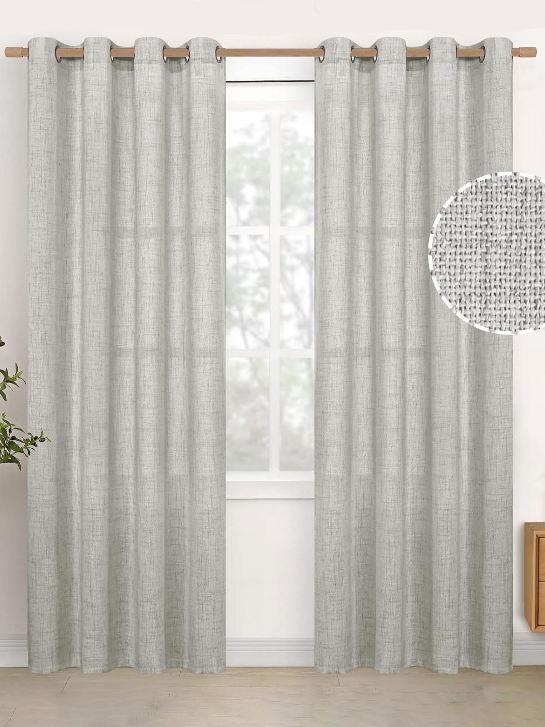 

STITCHNEST Grey 2 Pieces Jute Cotton Door Curtains