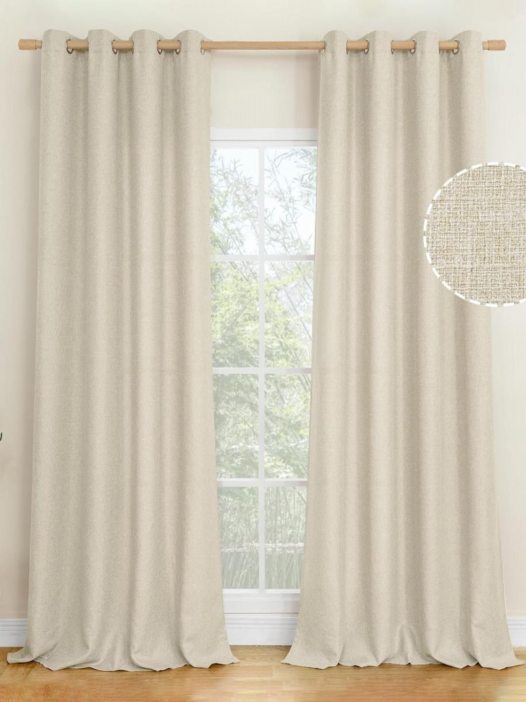 

STITCHNEST Beige 2 Pieces Jute Cotton Door Curtains