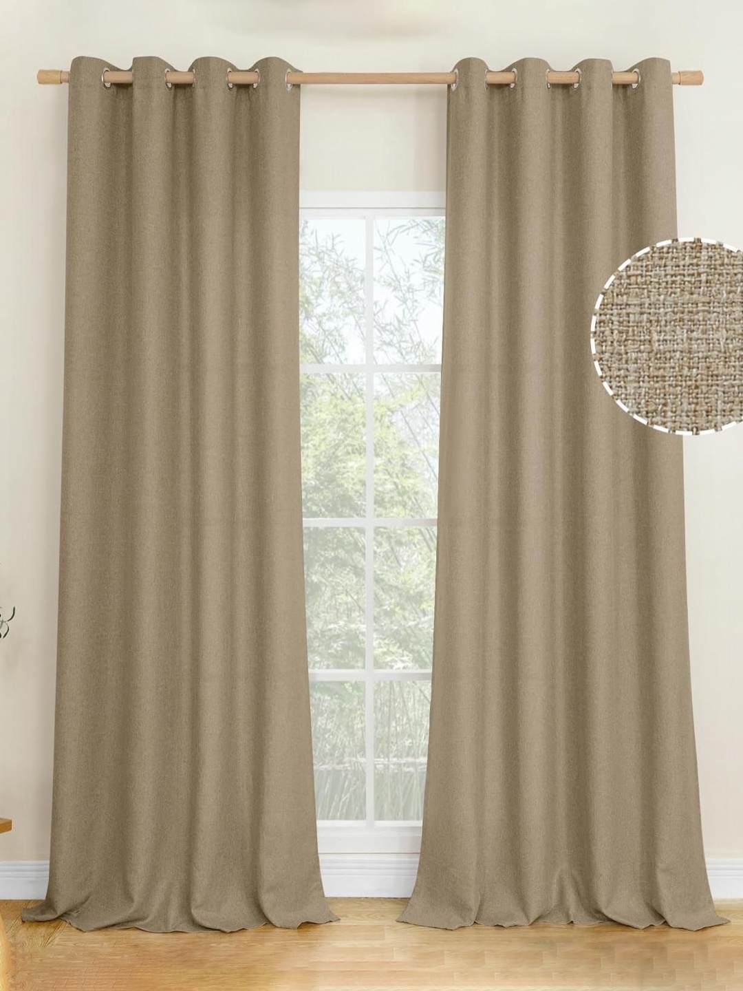 

STITCHNEST Brown 2 Pieces Jute Cotton Door Curtains