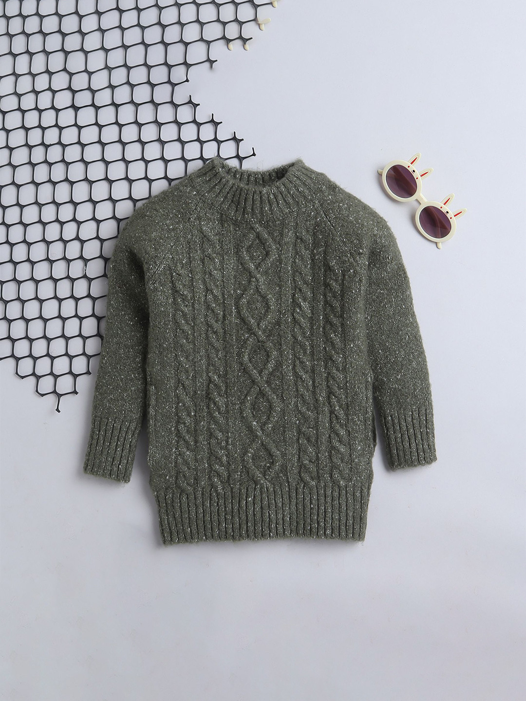 

Yellow Apple Girls Cable Knit Self Design Sweater Vest, Grey
