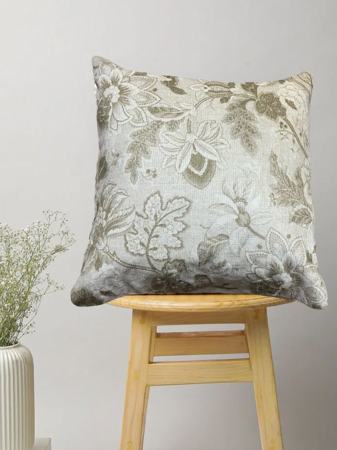 

SAJAVAT Off White Floral Printed Cotton Square Cushion Cover