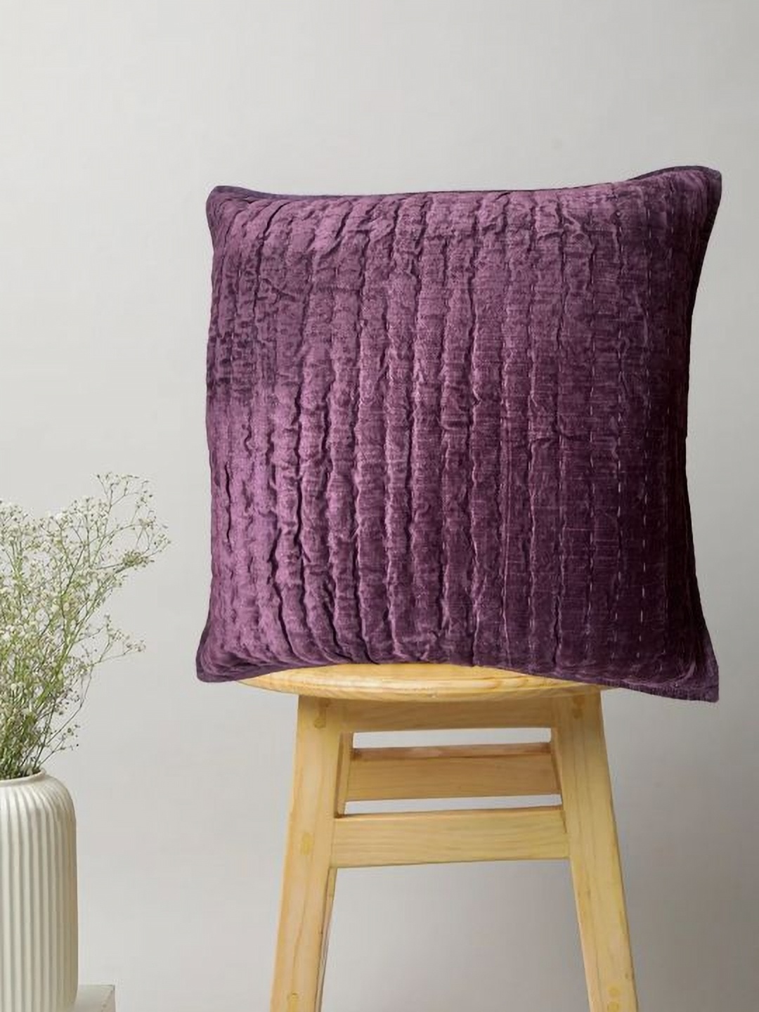 

SAJAVAT Burgundy Striped Cotton Square Cushion Cover