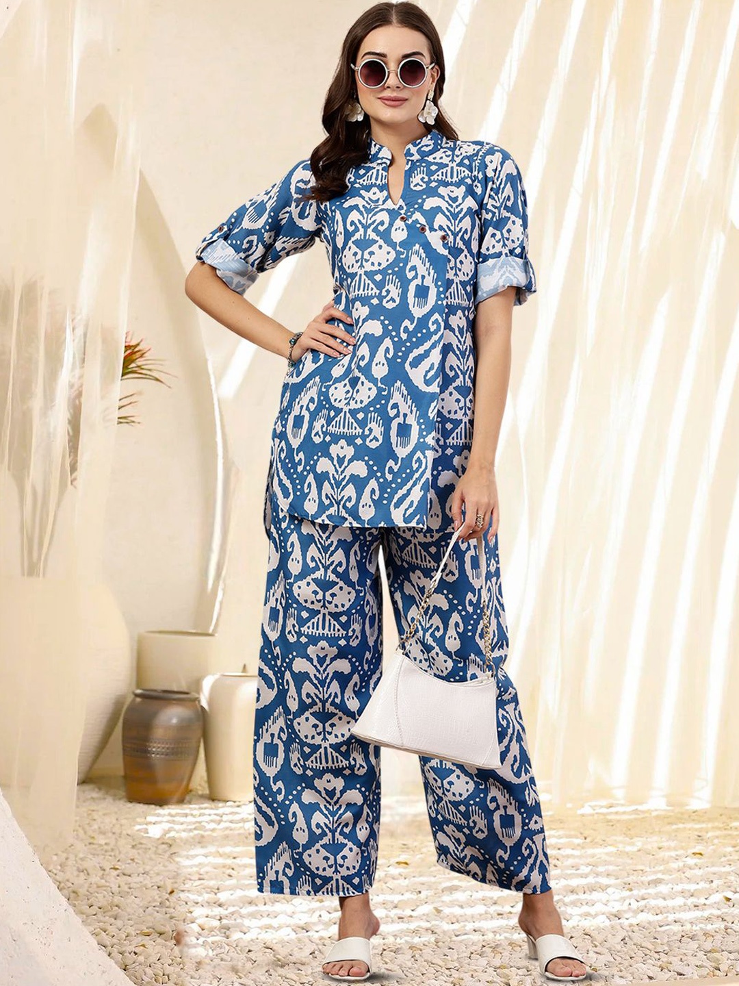 

BAESD Printed Three-Quarter Sleeves Tunic With Palazzo, Blue