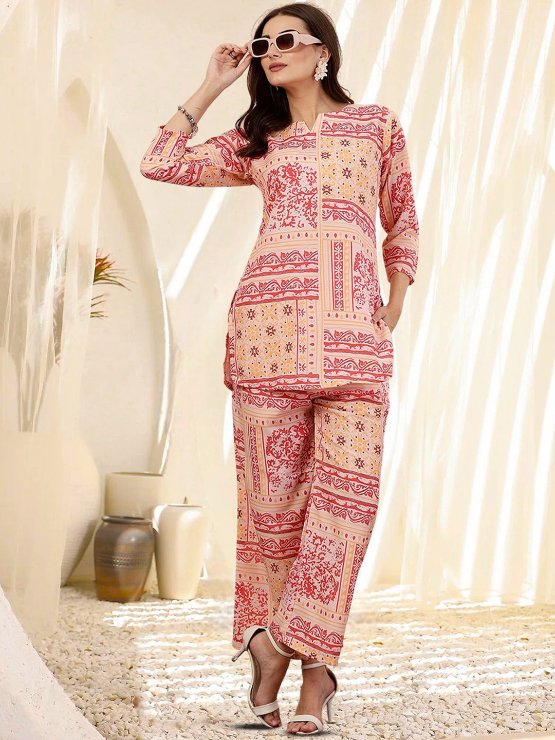 

BAESD Printed Three-Quarter Sleeves Tunic With Trouser, Pink