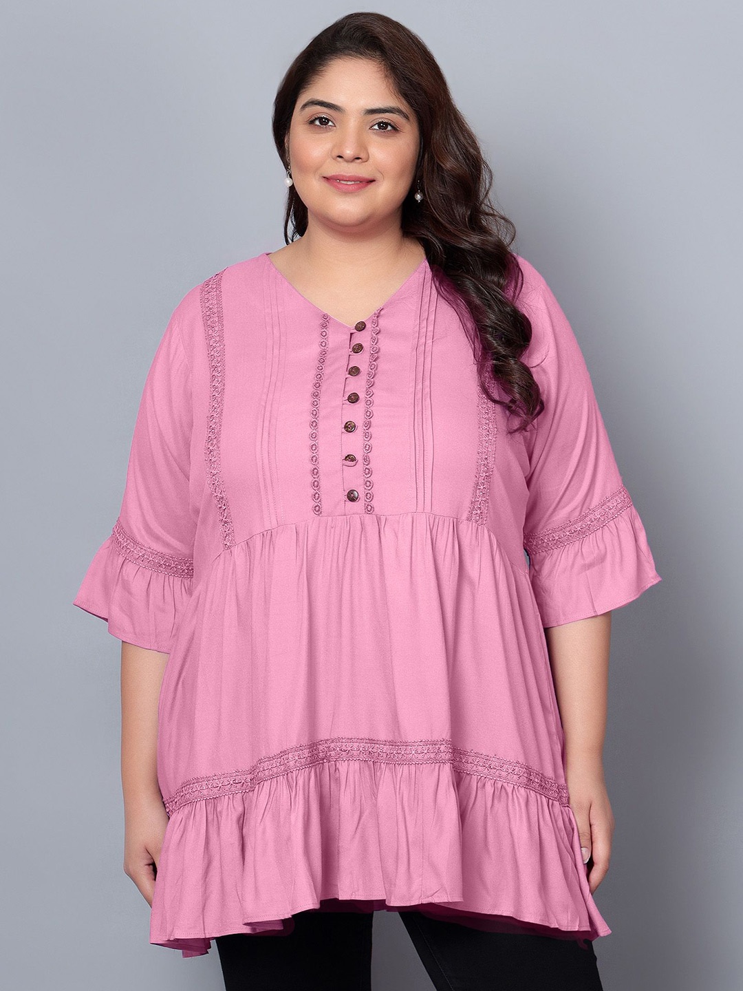 

Indietoga Women Plus Size V-Neck Longline Tunic Top, Pink
