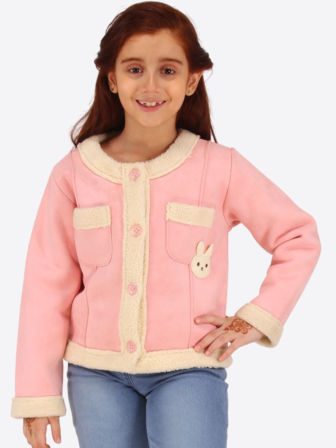

CUTECUMBER Girls Collarless Solid Casual Tailored Jacket, Pink