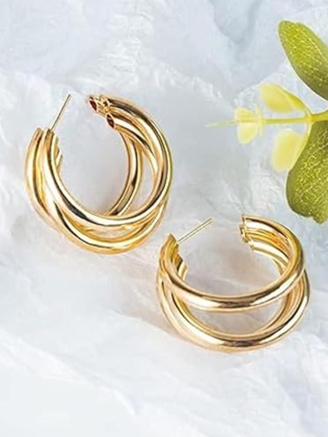 

DN Creation Gold Plated Contemporary Twisted Layered Hoop Earrings