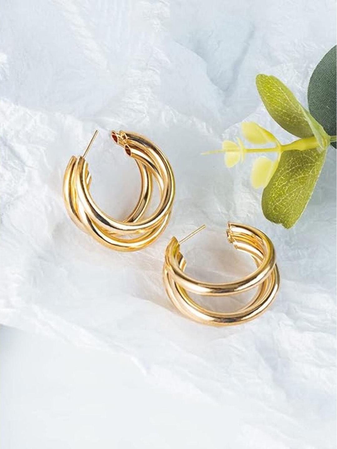 

DN Creation Gold Plated Contemporary Twisted Layered Hoop Earrings