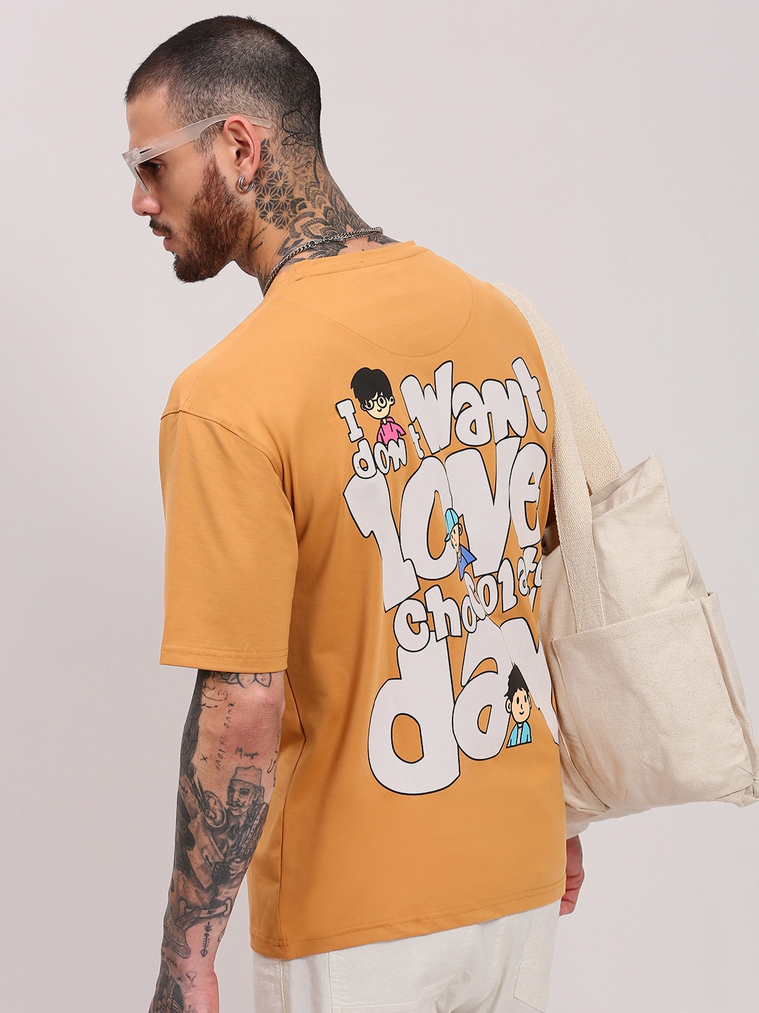 

SHOWOFF Men Typography Printed Round Neck Cotton Relaxed Fit T-shirt, Mustard