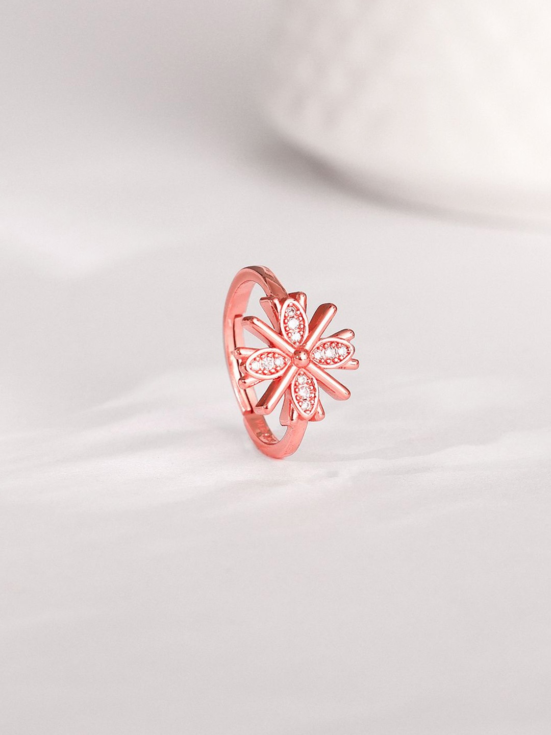 

GIVA 925 Silver Rose Gold-Plated Stone Studded Floral Dreams Adjustable Finger Ring