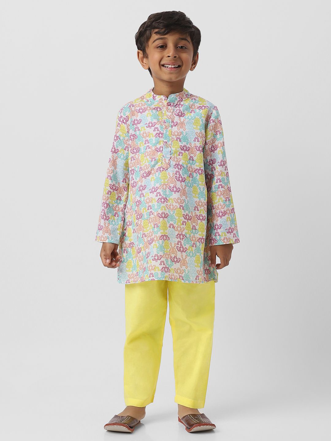 

Nauti Nati Boys Ethnic Motifs Printed Pure Cotton Straight Kurta With Pyjama, White